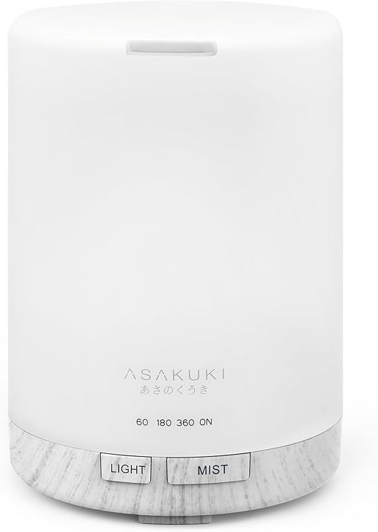 ASAKUKI 300ML Essential Oil Diffuser, Quiet 5-in-1 Premium Humidifier, Home Fragrance Aroma Diffuser with 7 LED Color Changing Light and Auto-Off Switch -White-CubbioJoy