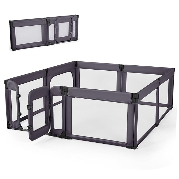 Baby Playpen,Large Play Pen for Babies and Toddlers with Door 79x71 Inch, Adjustable Playpen Non-Slip Suction Cups Base Safe and Sturdy, Indoor Outdoor Playard,Black-CubbioJoy