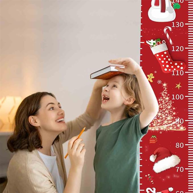 Christmas Decorations, Growth Chart for Wall, Height Chart for Kids, Xmas Nursery Decor, Hanging Ruler Wall Decor, Baby Room Decor, Christmas Gifts for Boys Girls - 76.7 x 7.9 inch with Black Wood-CubbioJoy