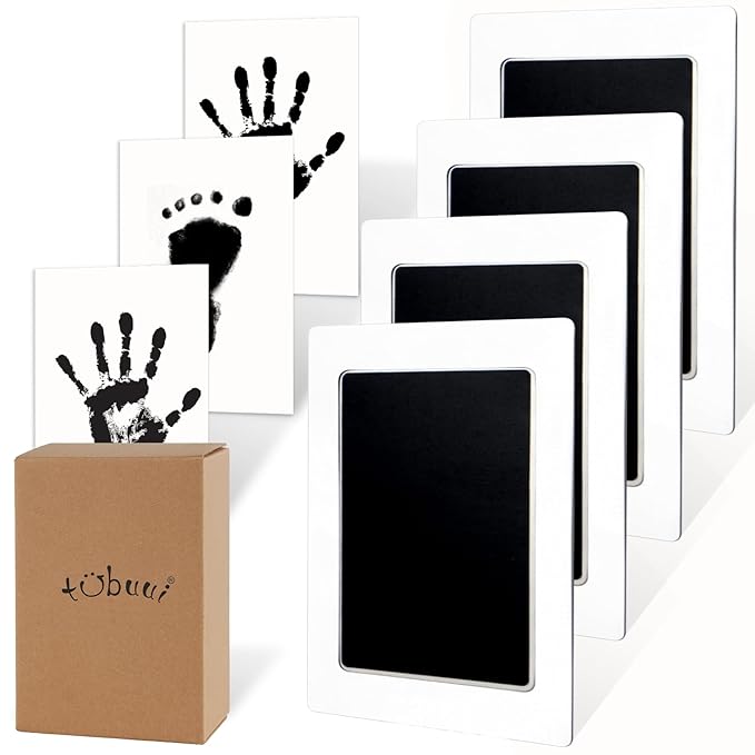4-Pack Inkless Hand and Footprint Kit, Baby Footprint Kits, Clean Touch Baby Handprints and Footprints Kits,No Mess Ink Pad for Baby Hand and Footprints,Dog Paw Print Kit (Black)-CubbioJoy