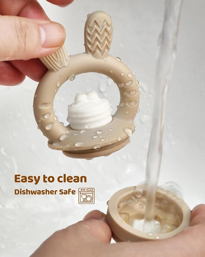 2 Packs Baby Fruit Feeder & Freezer Nibble Tray Combo, Push Pop Baby Food Feeder to Safely Introduce New Foods, Fresh & Frozen Food Silicone Feeder, 100% Food Grade, BPA Free (Caramel & Pink)-CubbioJoy