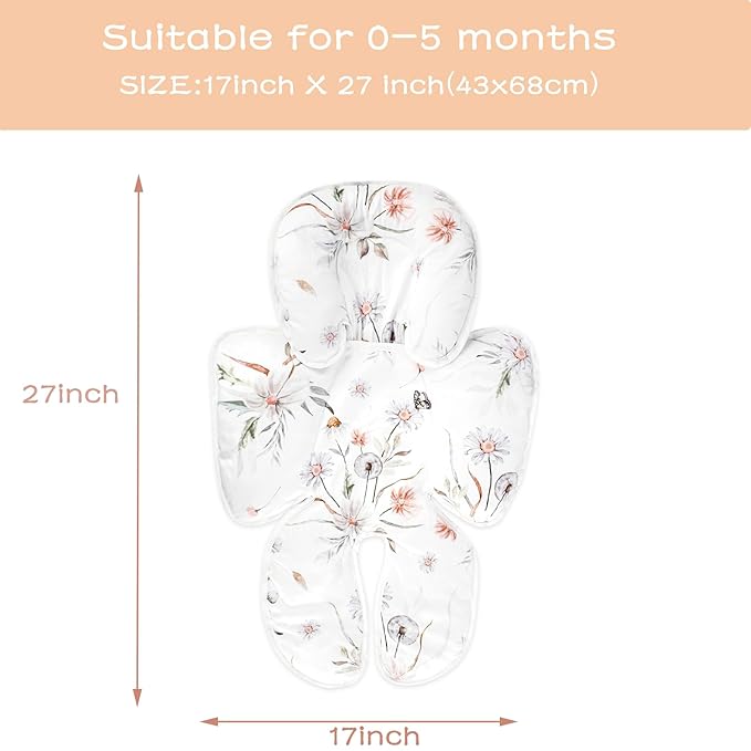 2 in 1 Infant Car Seat Insert, Car Seat Head Support Baby Girls Boys, Soft Newborn Carseat Insert Cushion, Perfect for Carseats, Strollers, Swings (White Flower)-CubbioJoy