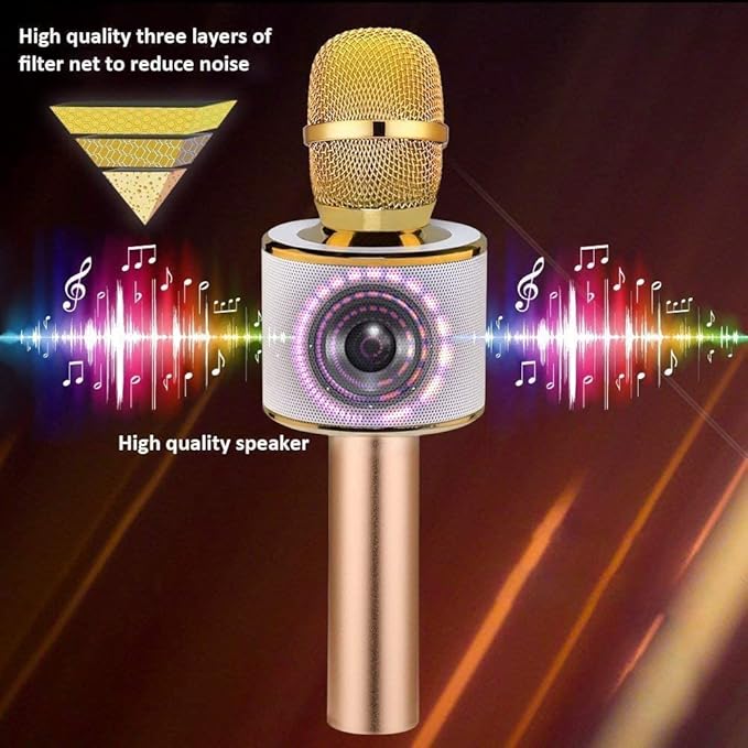 BONAOK Wireless Bluetooth Karaoke Microphone,3-in-1 Portable Handheld Karaoke Mic Speaker Machine Home Party Birthday for All Smartphones (Q37 Gold)-CubbioJoy
