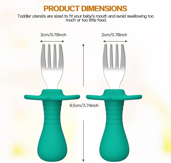 4Pcs Toddler Forks Baby Forks Set - Self-Feeding Utensils with Soft-Silicone Handles, 18/8 Stainless Steel, Anti-Choke & BPA-Free Cutlery Set-CubbioJoy