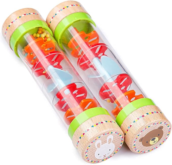 BIUWING Rainmaker Rain Sticks, Mini Wooden Musical Shake, Beaded Raindrops - Turn Over and Watch The Colorful Beads Flow Down The Tube as It Creates The Soothing Sound of Rain-CubbioJoy