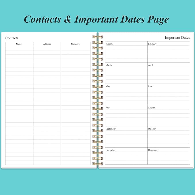 Daily Planner Undated - B5 To Do List Notebook Hourly Schedules, Spiral Appointment Planner for Women and Men, PVC Hardcover, Inner Pocket, Elastic Closure, 7" x 10", Teal Flowers-CubbioJoy