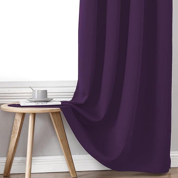 ChrisDowa 100% Blackout Curtains for Bedroom with Black Liner, 2 Thick Layers Total Blackout Thermal Insulated Grommet Window Curtains 2 Panels Set (Royal Purple, 52 x 45 Inch)-CubbioJoy