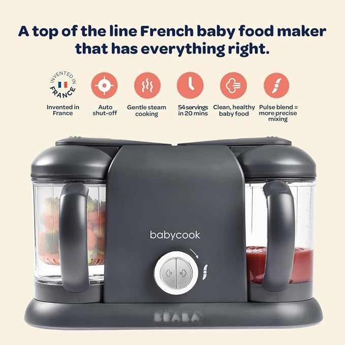 BEABA Babycook Duo 4 in 1 Baby Food Maker, Baby Food Processor, Baby Food Blender Baby Food Steamer, Make Fresh Healthy Baby Food at Home, 9.1 Cup Capacity, Makes 54 Servings in 20 Mins, Oat-CubbioJoy
