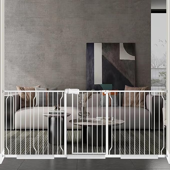 Baby Gate for Doorways Stairs Hallway 85.8-90.5 Inch Wide, Walk Through Child Gates with Pressure Mounted Extention Kit, Indoor Safety Child Gates for Kids or Pets-CubbioJoy