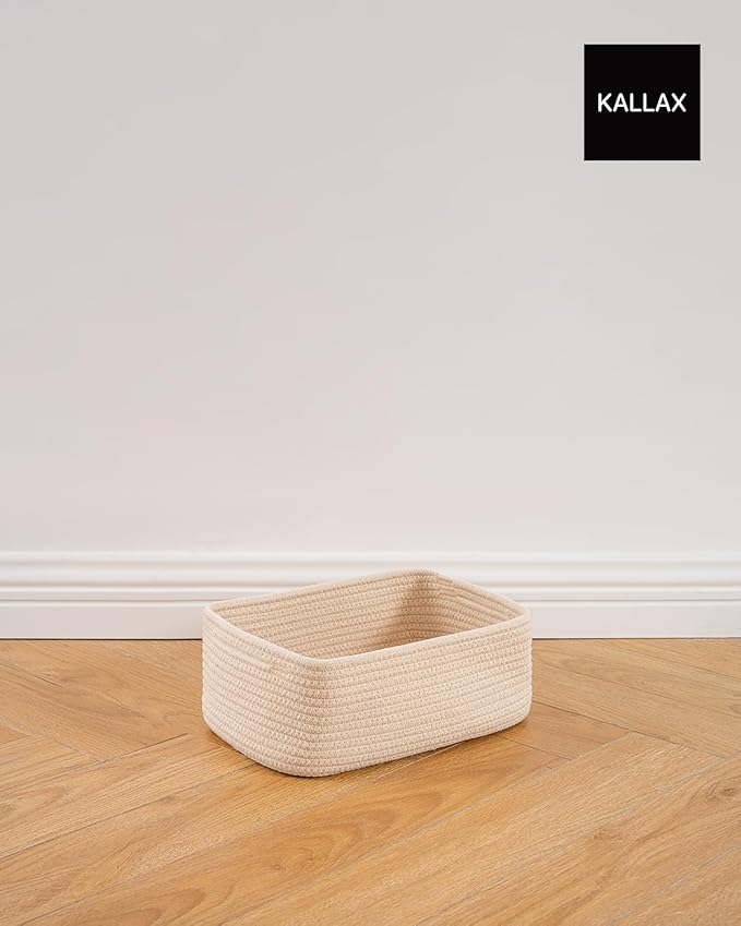 KALLAX Small Woven Basket, 12 x 8 x 4.5 Inches, Storage Basket for Organizing, Cute Small Rope Shelf Closet Cube Storage Bins Baskets for Shelves, Dog Toy Gift Baskets Empty, 3 Packs, Beige-CubbioJoy
