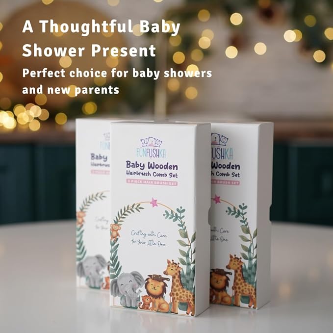 Baby Hair Brush Set for Newborns & Toddlers - Baby Brush and Comb Set - Ultra Soft Goat Hair Bristles, Perfect for Cradle Cap, Newborn Showers & Registries Gift, Comb Brush for Girls & Boys-CubbioJoy