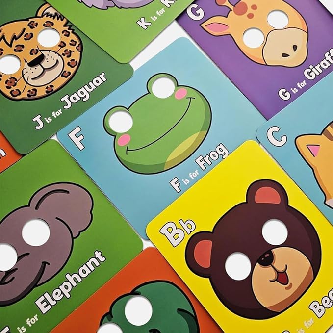 26 PCS Alphabet Mask Cards, Colorful Alphabet ABC Flash Cards with Animal Mask, Giant Letter ABC Animal Faces Flash Learning Flashcards-CubbioJoy