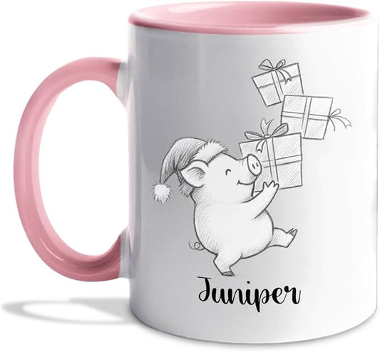 Customized Choose Name Pigs White Coffee Cup Gift For Dad Mom Daughter Son Kids, Pig Lover Accent Coffee Mug, Personalized Pig Ceramic Cup 11Oz 15Oz, Funny Pigs Travel Mug Gift For Birthday Christmas-CubbioJoy