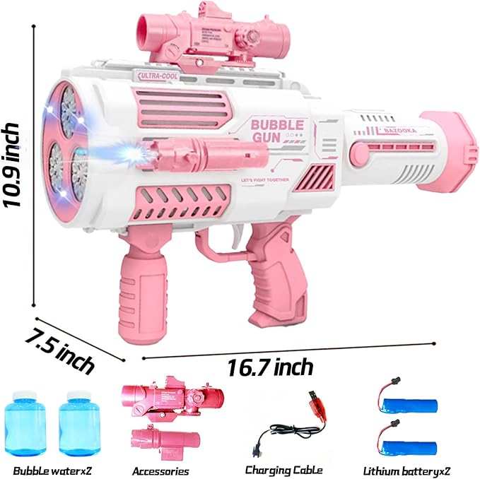 Automatic Gatling Bubble Gun,Big Size 7.5"x16.7",That Produces Thousands of Bubbles per Minute, Suitable for Children and Adults and Perfect for Summer Indoor and Outdoor Parties-CubbioJoy