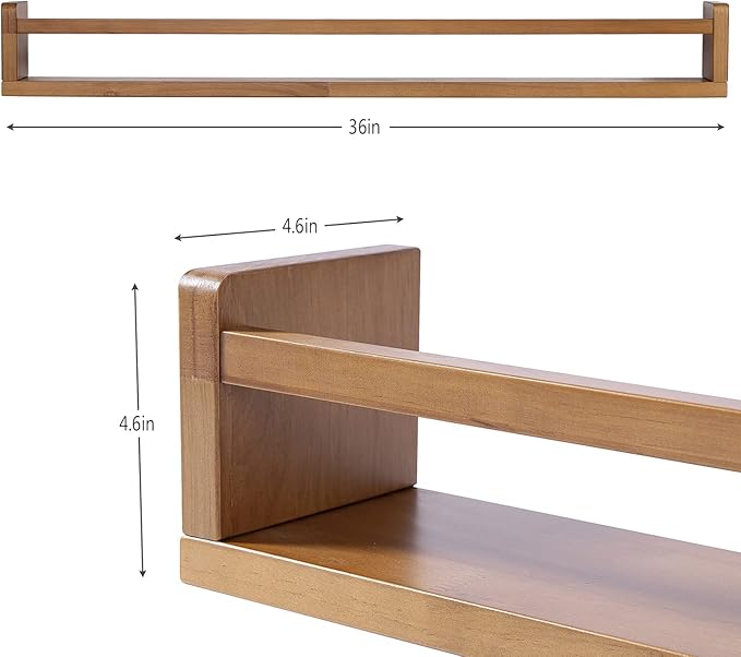 AZSKY Light Walnut Nursery Book Shelves 36 in Floating Wall Mounted Bookshelf Kids Room Hanging Shelves Toddlers Toys Books Storage Organizer a Set of 3-CubbioJoy