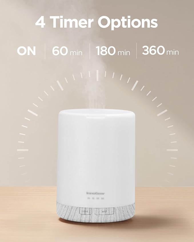 InnoGear 300ML Essential Oil Diffuser, Premium 5-in-1 Ultrasonic Aromatherapy Diffusers Scent Humidifier Aroma Diffuser Vaporizer Auto-Off Timer for Room Office Home, White, Medium-CubbioJoy