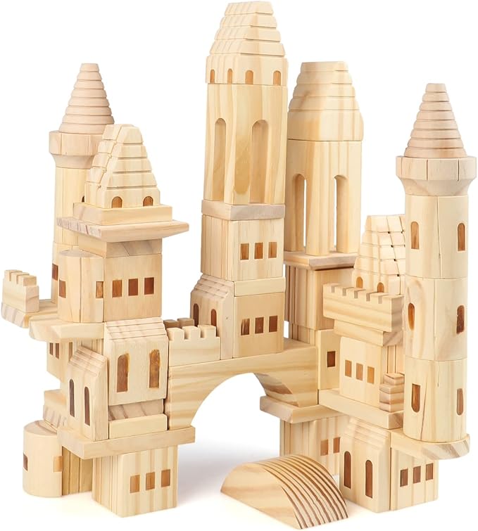 75 Pieces Wooden Castle Blocks Medieval Knights Princesses Wooden Castle Building Blocks Kit for Kids Boys and Girls-CubbioJoy