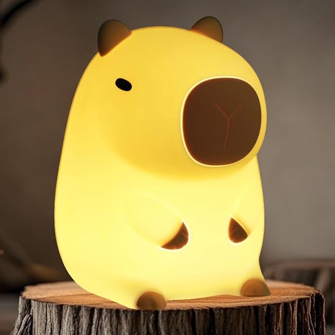 Cute Capybara Night Light, LED Squishy Novelty Animal Night Lamp,2 Levels Dimmable/Timer Nursery Nightlight for Kids, Rechargeable Touch Bedside Lamp, Bedroom/Dorm Decor, Baby Boys Girls Gifts-CubbioJoy