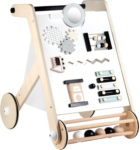 Beright Wooden Baby Walker with Roller, Push and Pull Learning Activity Walker, Multi-Functional Kids’ Activity Toy, Multiple Activities Center, Develops Motor Skills & Stimulates Creativity, Natural-CubbioJoy