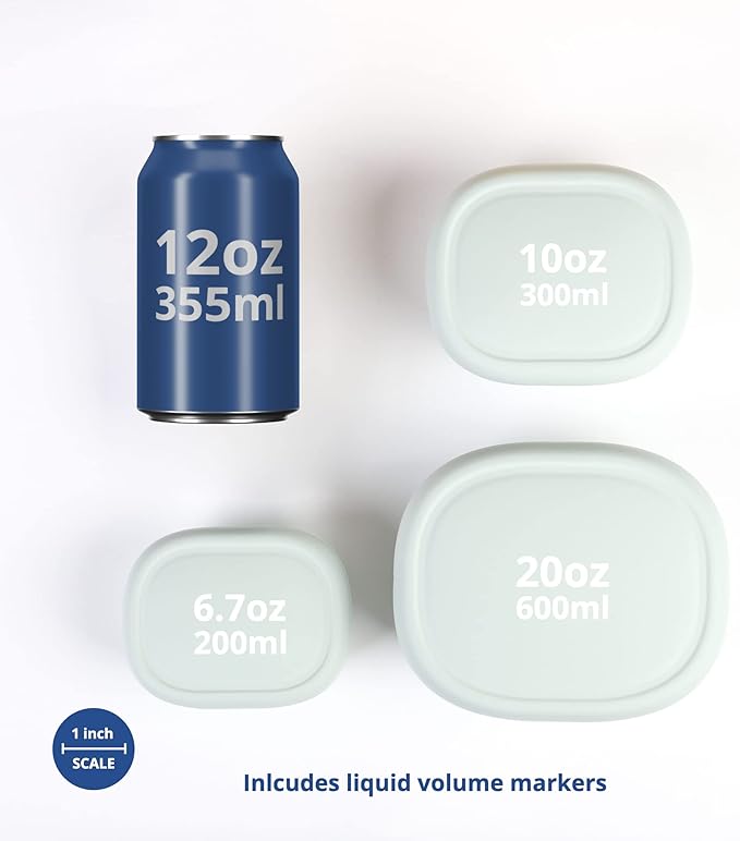 BLUE GINKGO Nesting Silicone Containers - Set of 3 Hard-Shell Silicone Food Storage Containers | BPA Free, Airtight, Dishwasher and Freezer Safe (6.7oz, 10oz, 20oz) - Green-CubbioJoy