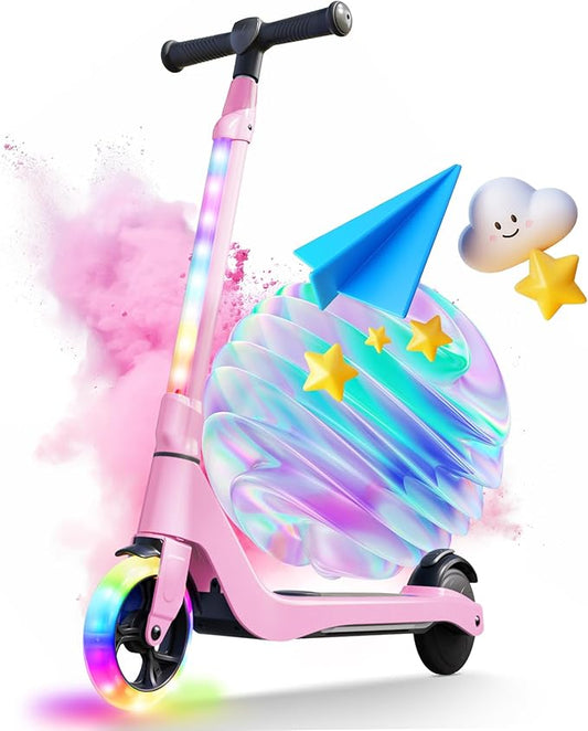 CBD Electric Scooter for Kids, 6 Mph Top Speed, Up to 5 Miles Range, 5.3" Solid Tires Wheel and Front Light, Kick Scooter Adjustable Height for Kids Age 6-12-CubbioJoy