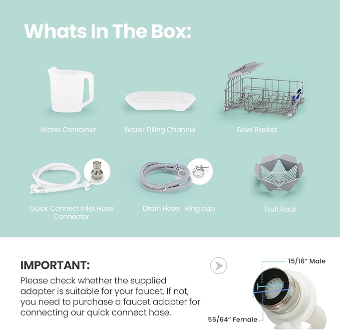 COMFEE' Portable Dishwasher Countertop with 5L Built-in Water Tank, No Hookup Needed, 6 Programs, 360° Dual Spray, 192℉ High-Temp& Air-Dry Function, Mini Dishwasher for RVs, White-CubbioJoy