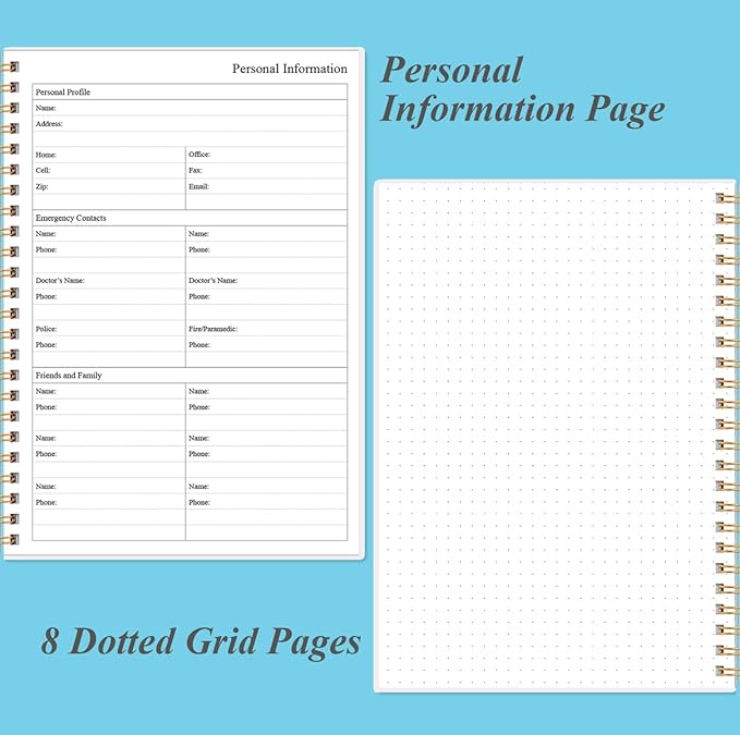 Daily Planner Undated - A5 To Do List Notebook Hourly Schedules, Spiral Appointment Planner for Women and Men, PVC Hardcover, Inner Pocket, Elastic Closure, 5.8" x 8.3", Blue Watercolor-CubbioJoy