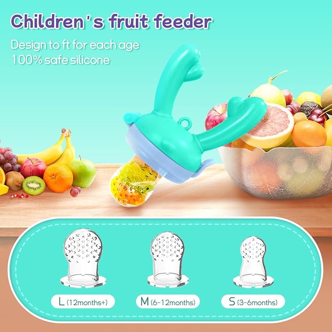 Baby Fruit Food Feeder - Silicone Nibble Tray Combo - Breastmilk Popsicle Mold for Cooling Relief, BPA Free Mesh Feeder for Infant Self Feeding (Antler Blue + Pineapple)-CubbioJoy