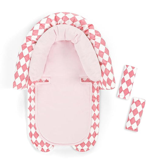 Baby Car Seat Head Support for Newborn, GFU 2 in 1 Infant Car Seat Head Body Support with Strap Pads, Soft Stroller Cushion Pillow Insert for Girls, Fits for Stroller, Swing, Pink-CubbioJoy