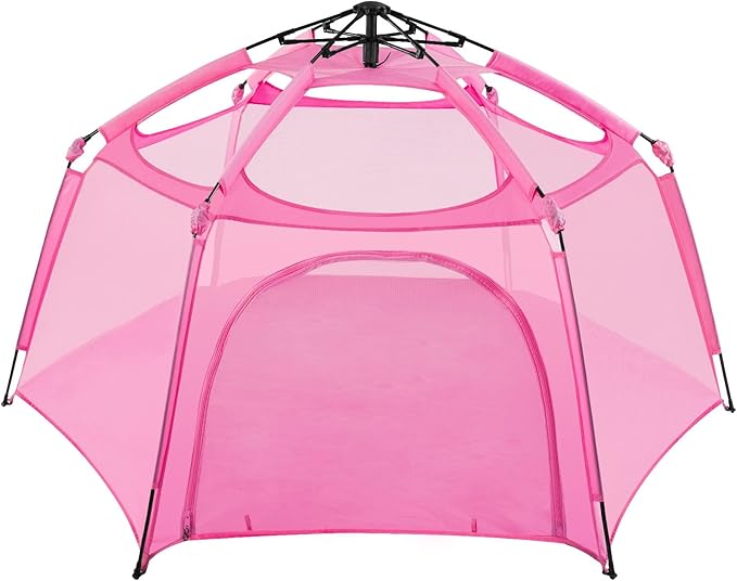 Alvantor Pop Up Playpen- 7'x7'x44”Baby Playpen Large Kids Play Tent Portable and Foldable Playpen Indoor/Outdoor Play Yard with Protective Mesh, UV SPF 50+ Sunshade, and Soft Foam Floor, Pink-CubbioJoy
