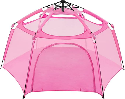 Alvantor Pop Up Playpen- 7'x7'x44”Baby Playpen Large Kids Play Tent Portable and Foldable Playpen Indoor/Outdoor Play Yard with Protective Mesh, UV SPF 50+ Sunshade, and Soft Foam Floor, Pink-CubbioJoy