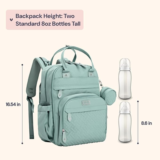 BabbleRoo Diaper Bag Backpack - Baby Essentials Travel Bag - Multi Function Waterproof Diaper Bag, Travel Essentials Baby Bag with Changing Pad, Stroller Straps & Pacifier Case – Unisex, Sage Green-CubbioJoy
