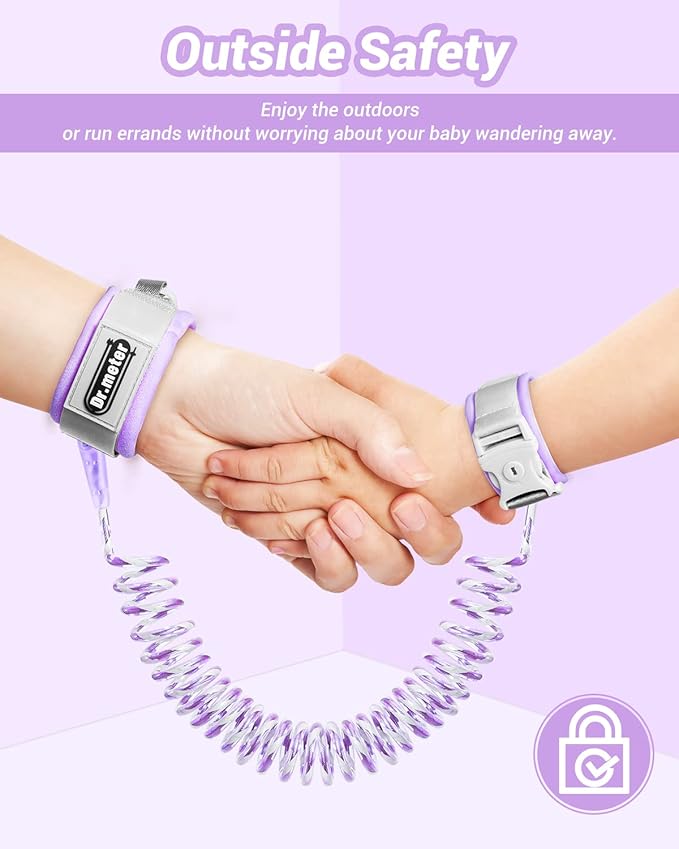Dr.meter Anti Lost Wrist Link, 2 Pack Toddler Safety Leash with Key Lock, Reflective Child Walking Harness - Dual 8.2ft Length Pink & Purple Kids Leash for Outdoor, Kids Travel Essencials-CubbioJoy