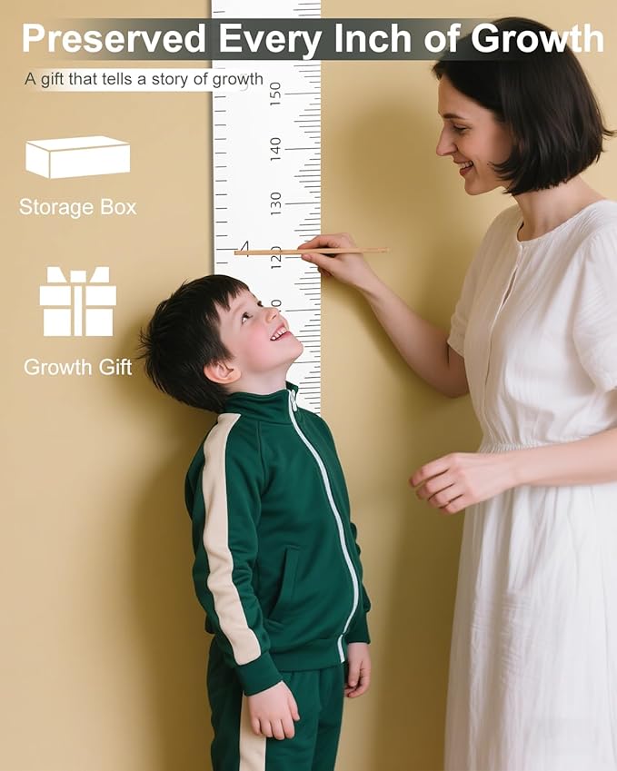 6.5FT Growth Chart for Kids with Wooden Keepsake Box - Children Height Measurement Kit Includes Marker Pen & Wall Hook, Height Tracker Ruler Baby Essentials, Nursery Room Decor Gift for Baby to Teen-CubbioJoy