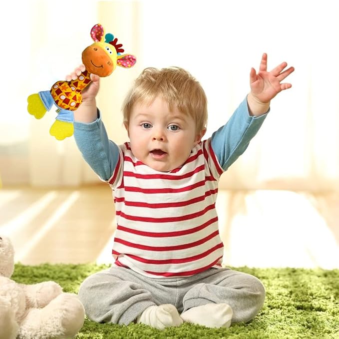 HUADADA Baby Soft Rattles Shaker, Infant Developmental Hand Grip Toys, Sensory Learning Toys with Teether, Sounds for Baby, 3-6-9-12 Months Old