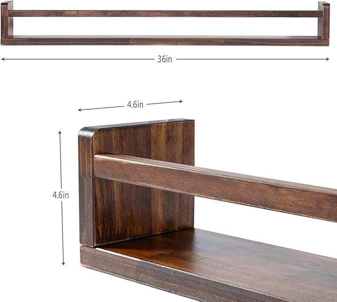 AZSKY Nursery Book Shelves Deep Walnut Wall Mount Floating Book Shelf for Bedroom Wooden Wall Book Shelf Children Kids Toddler Wall Bookshelf 36 Inch a Set of 3 Same Sizes-CubbioJoy