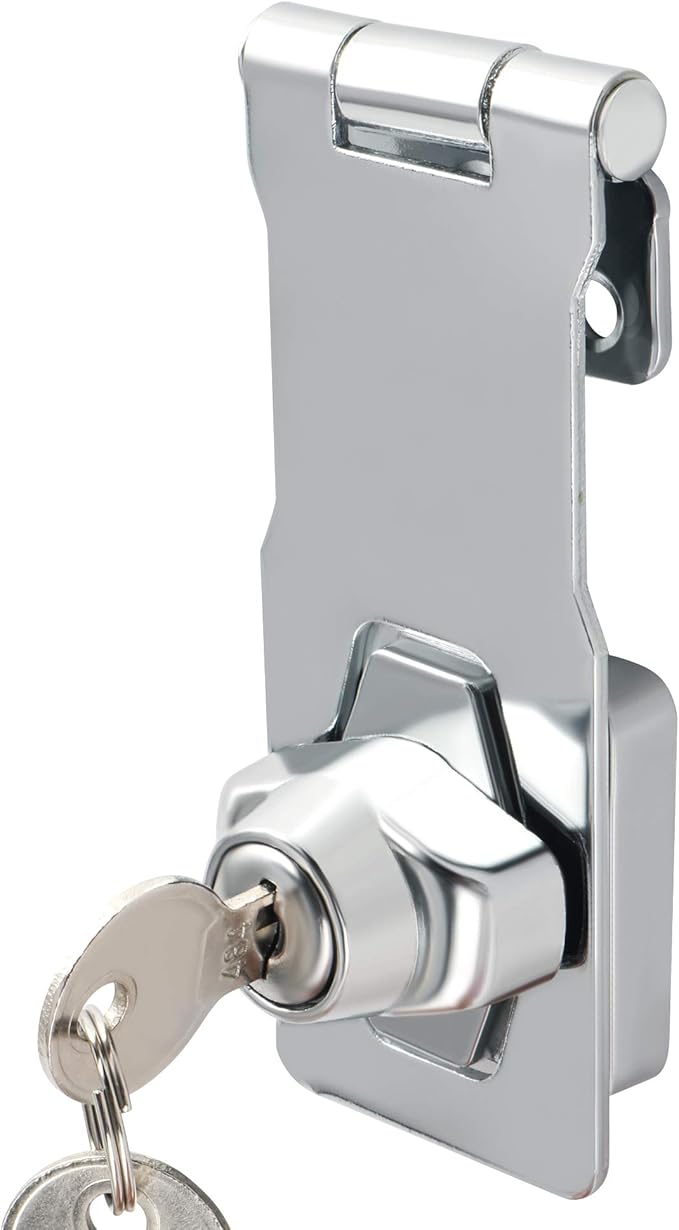 Alise Keyed Hasp Lock,4 Inch Safety Packlock Clasp Hasp Lock Latch with Lock,Door Hinge Lock with Keys Keyed Locking Hasp for Cabinets Closets Doors,Chrome-CubbioJoy