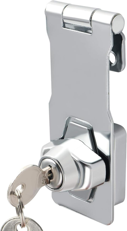 Alise Keyed Hasp Lock,4 Inch Safety Packlock Clasp Hasp Lock Latch with Lock,Door Hinge Lock with Keys Keyed Locking Hasp for Cabinets Closets Doors,Chrome-CubbioJoy
