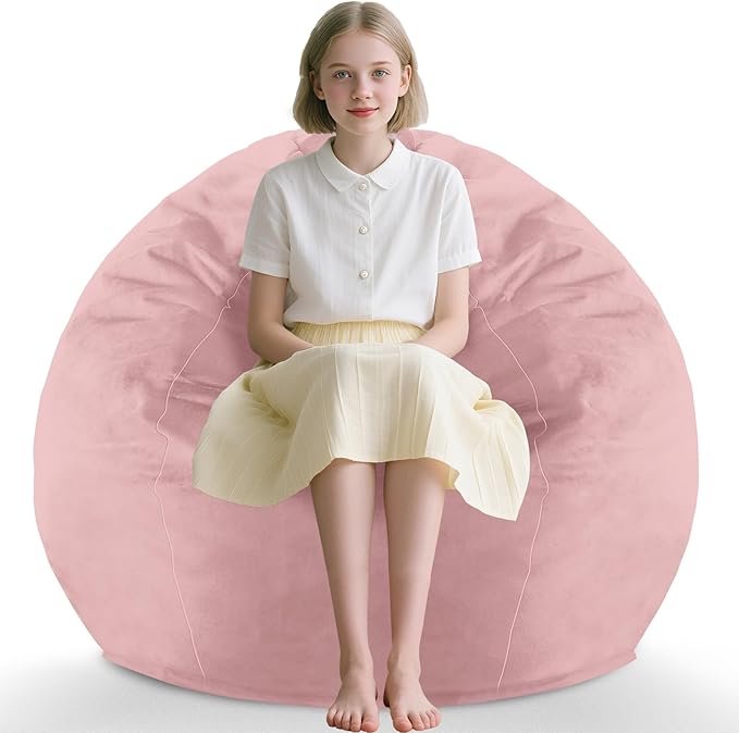 2FT Bean Bag Chair, Comfy Bean Bag Chairs with Memory Foam Filled, Fluffy Beanbag Sofa with Dutch Velvet Cover, Teardrop BeanBag Chairs for Living Room, Playroom - Light Pink-CubbioJoy