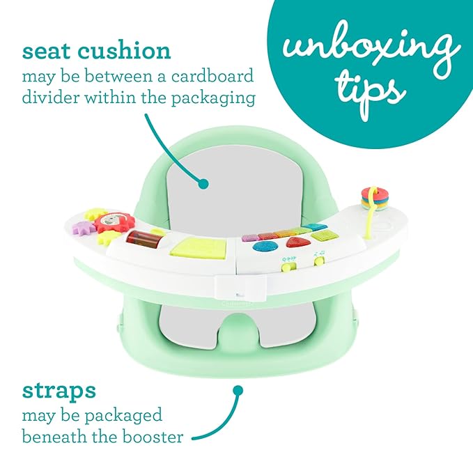 Infantino Music & Lights 3-in-1 Discovery Seat and Booster - Convertible Booster, Infant Activity Seat and Feeding Seat with Electronic Piano for Sensory Exploration, for Babies and Toddlers, Mint-CubbioJoy
