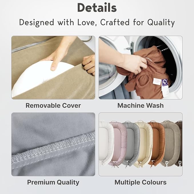 Infant Lounger, Baby Nest Cover for Baby Girls & Boys, Newborn Essentials for Baby 0-18+ Months, 100% Cotton Breathable (Brown Blossom_, Cotton_Muslin)-CubbioJoy