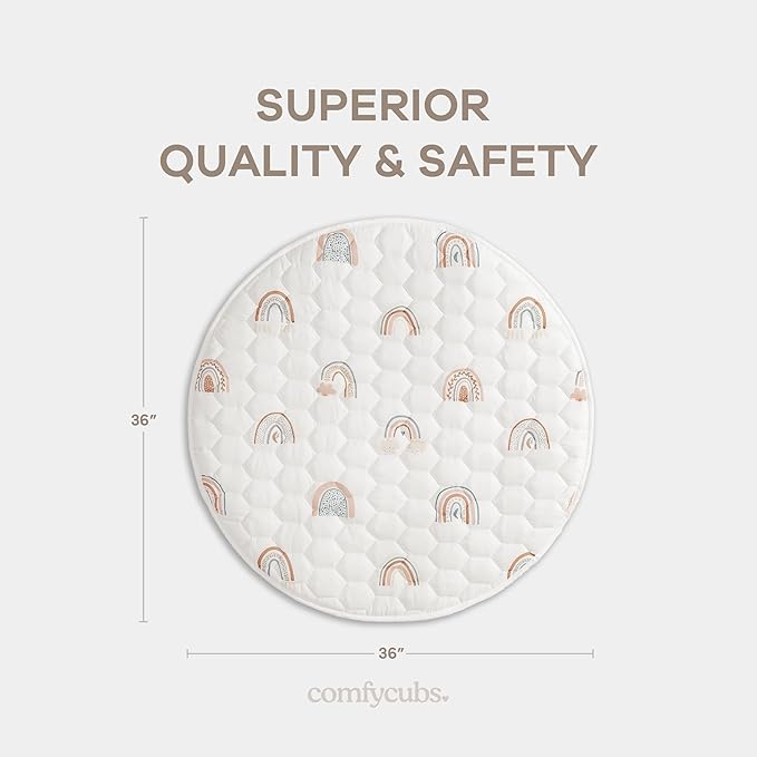 Comfy Cubs Round Kids Play Mat -Small 36 inches Soft Quilted Baby Floor Mat with Non-Slip Bottom - Plush Design for Toddlers' Playtime and Relaxation - Comfortable and Durable - Rainbow-CubbioJoy