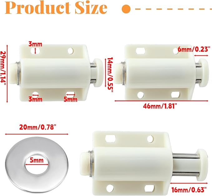 2 Pack Magnetic Touch Latch, Cabinet Push Open Catches Magnet Push Release Latches Hardware for Kitchen Cabinet Drawer Cupboard Closet Door (White)-CubbioJoy