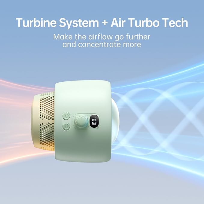 JISULIFE Stroller Fan Baby Large, Safe Bladeless for Crib, Desk, Portable Battery Rechargeable Cooling Fan with Air Turbo Tech, LED Display, Night Light, Food-Grade Gift for Mom/Dad/Friend - Green-CubbioJoy