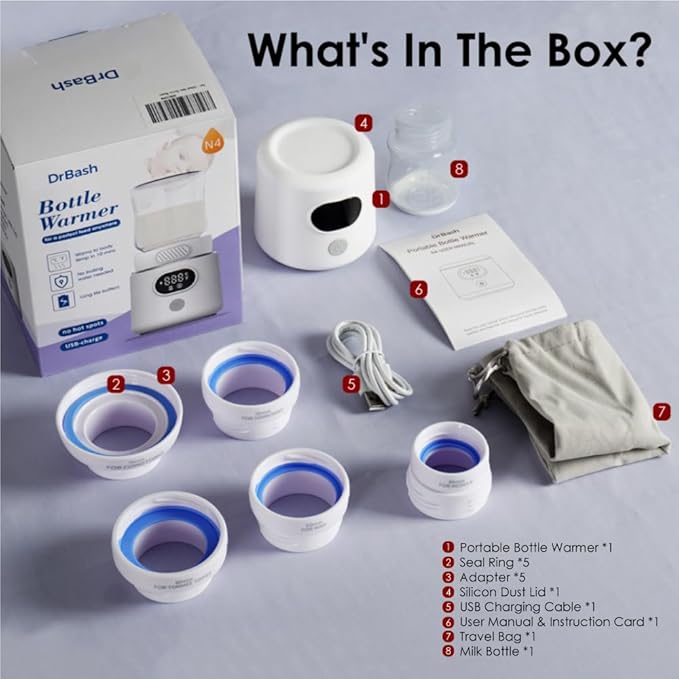 DrBash Portable Bottle Warmer for Travel, Leak-Proof Travel Baby Bottle Warmer with Fast Heating for Breastmilk, Safety Material Baby Bottle Warmer for Dr. Brown, Medela, Tommee Tippee, ComoTomo,-CubbioJoy