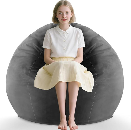 2FT Bean Bag Chair, Comfy Bean Bag Chairs with Memory Foam Filled, Fluffy Beanbag Sofa with Dutch Velvet Cover, Teardrop BeanBag Chairs for Living Room, Playroom - Grey-CubbioJoy