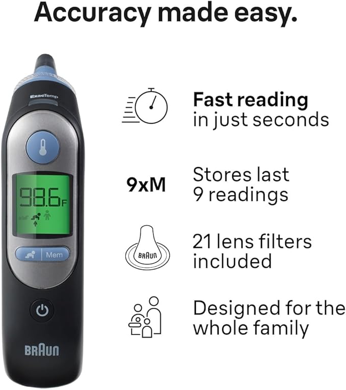 Braun ThermoScan 7 Digital Ear Thermometer for Adults, Babies & Infants, Age-Adjusted Fever Guidance, No. 1 Brand Recommended by Pediatricians-CubbioJoy