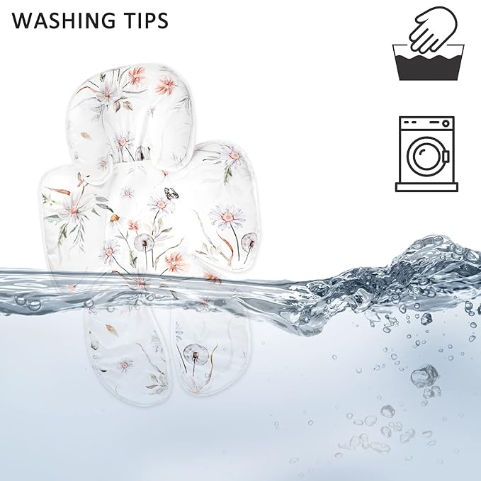 2 in 1 Infant Car Seat Insert, Car Seat Head Support Baby Girls Boys, Soft Newborn Carseat Insert Cushion, Perfect for Carseats, Strollers, Swings (White Flower)-CubbioJoy