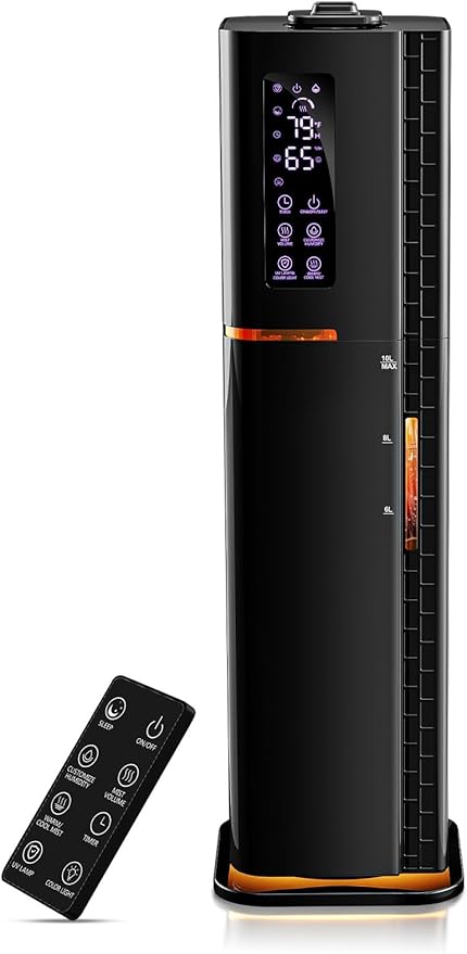 2.64Gal Humidifiers for Bedroom Large Room, Warm and Cool Mist up to 500ft², Top Fill Diffuser Ambient Light, 3 Mist Modes, 24H Timer, 35dB Quiet Humidifier for Home Office Plant-CubbioJoy