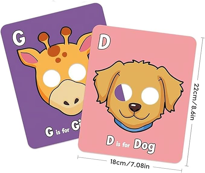 Alphabet Mask Cards, Alphabets ABC Flash Cards with Animal Masks, Giant Letter ABC Animals Faces Flash Learning Flashcards, Interactive and Educational Animals Masks Set (Alphabet Mask Cards, 1)-CubbioJoy